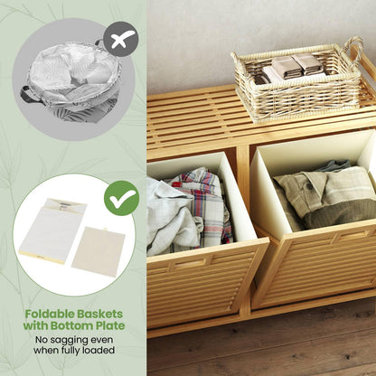 75L Double Tilt-out Laundry Hamper Bamboo with 2 Removable Bins