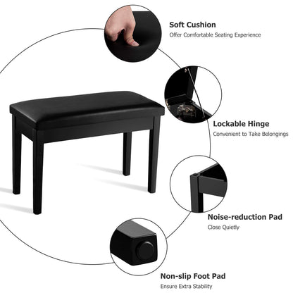 Leather Piano Bench with Storage Compartment and Wooden Legs