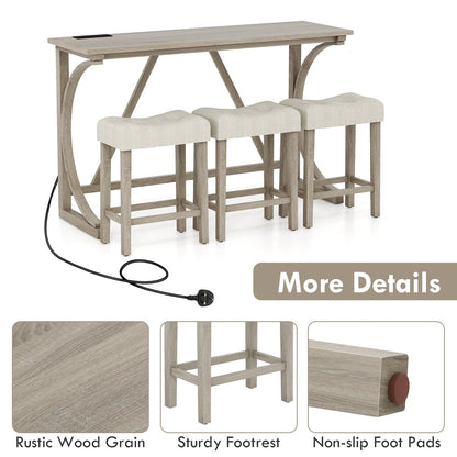 4-Piece Height Bistro Table and Saddle Seat Stools with Power Outlet