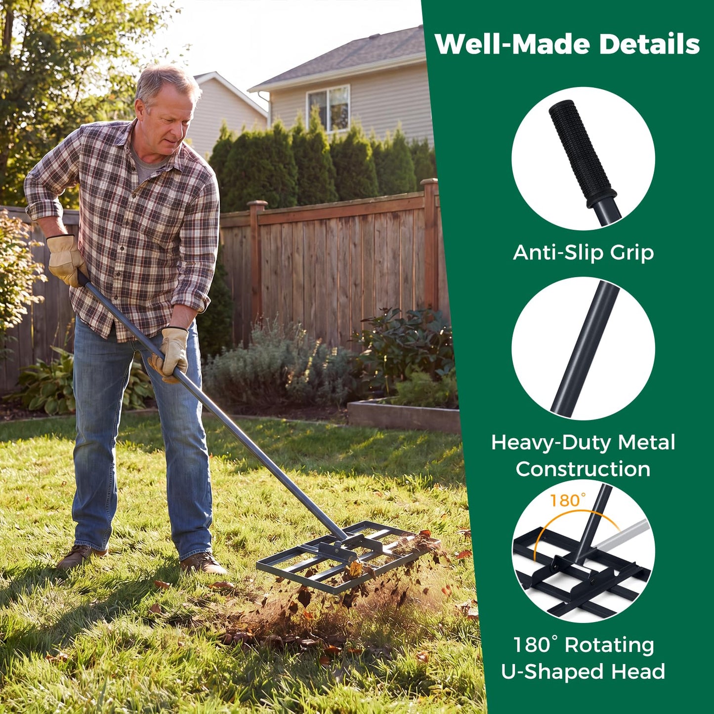 Lawn levelling Rake, 43x 25cm Lawn Leveller with 175cm Adjustment Long Handle