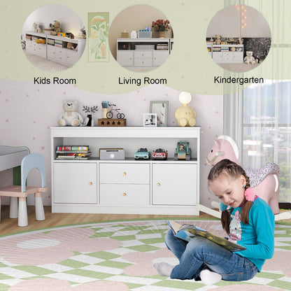 Wooden Kids Toy Children Bookshelf Storage Chest with Open Shelf