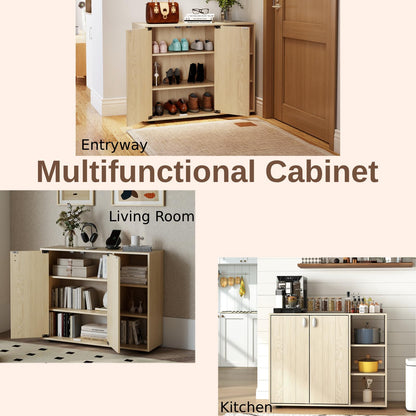 3-Tier Shoe Cabinet with Doors and Adjustable Open Shelves