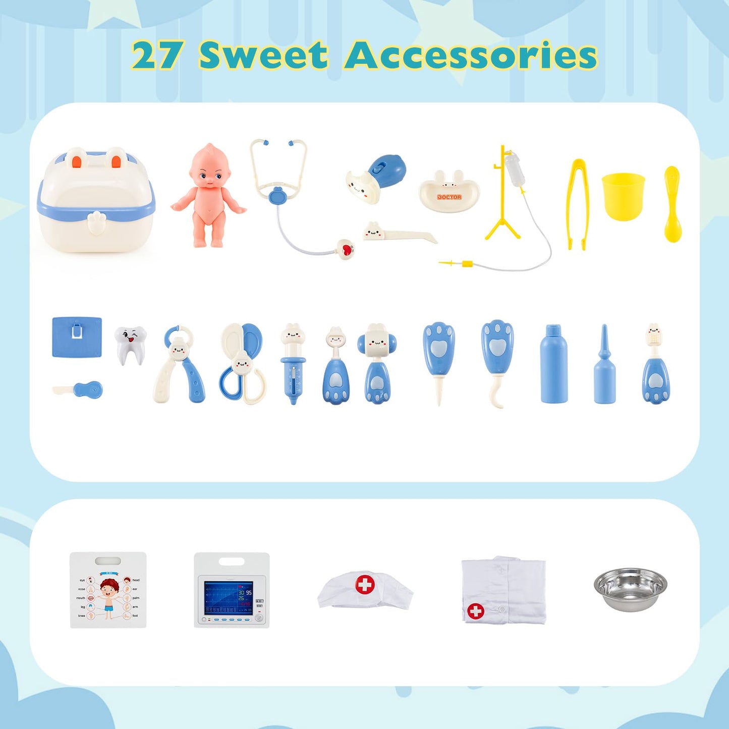 Wooden Toy Medical Center Playset with Faucet and ECG Monitor for Aged 3-6