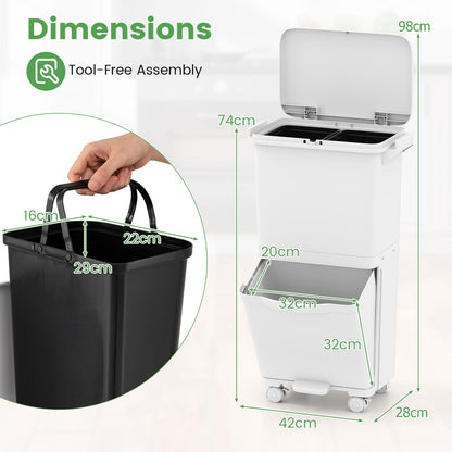 Trash Can with 2 Removable Bins and Tilting Compartment
