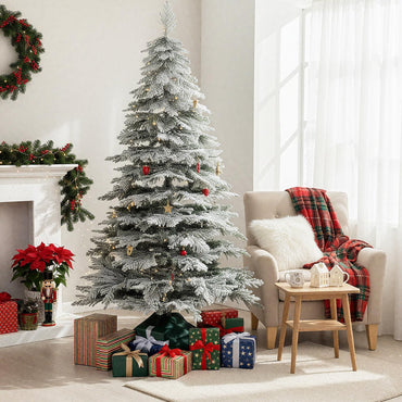 190CM Artificial Christmas Tree Hinged Holiday Tree with Lush Branch Tips