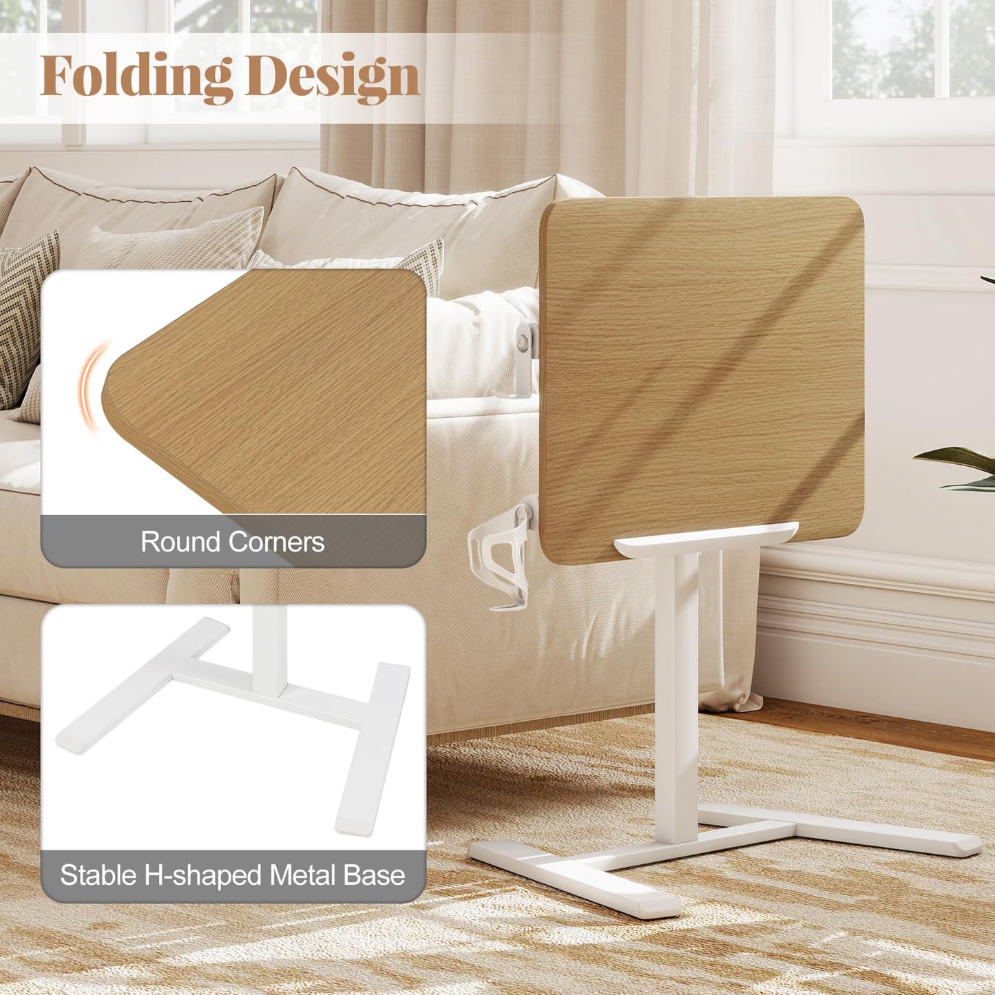 Foldable Mobile Standing Desk Rolling Laptop Desk with 90° Tiltable Tabletop
