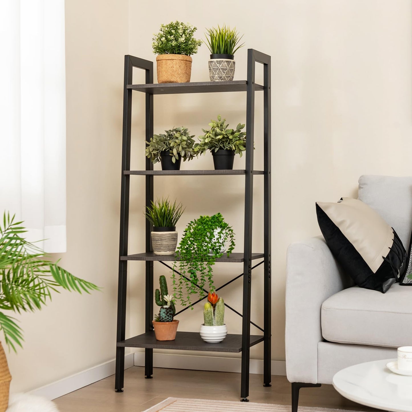 4-Tier Bookshelf with Metal Frame