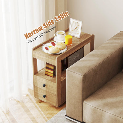 Narrow Bedside Table with 2 Drawers for Small Space