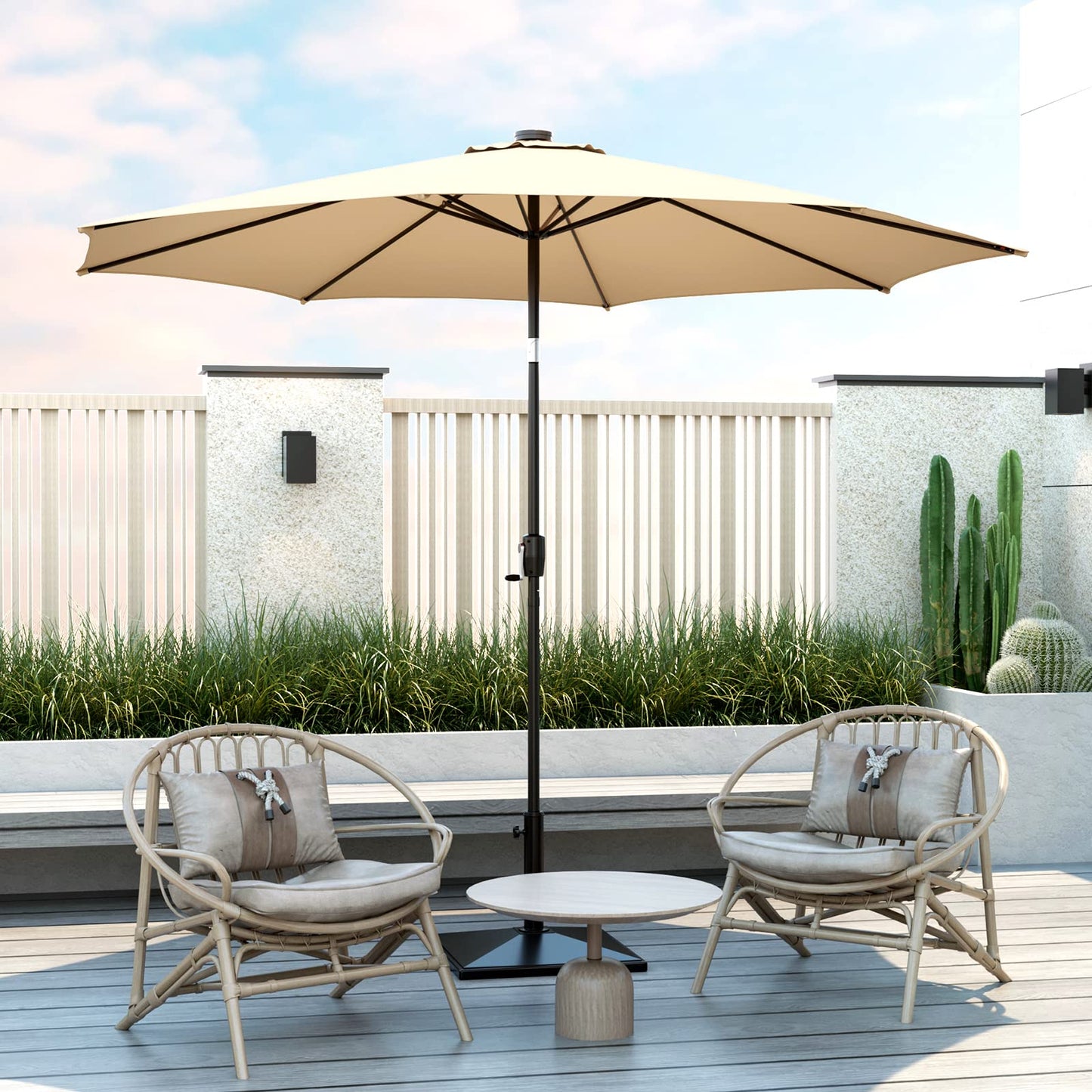 112 Solar Powered LED Lights Patio Umbrella with Tilt