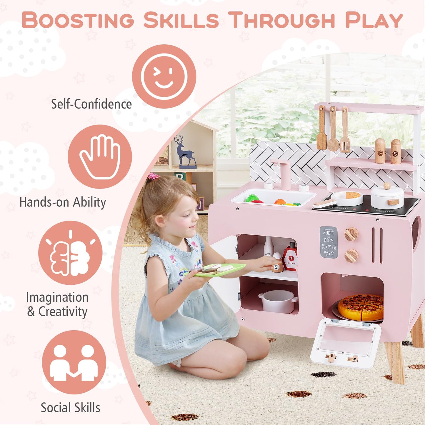 Wooden Kitchen Playset with Stoves and Cookware Accessories