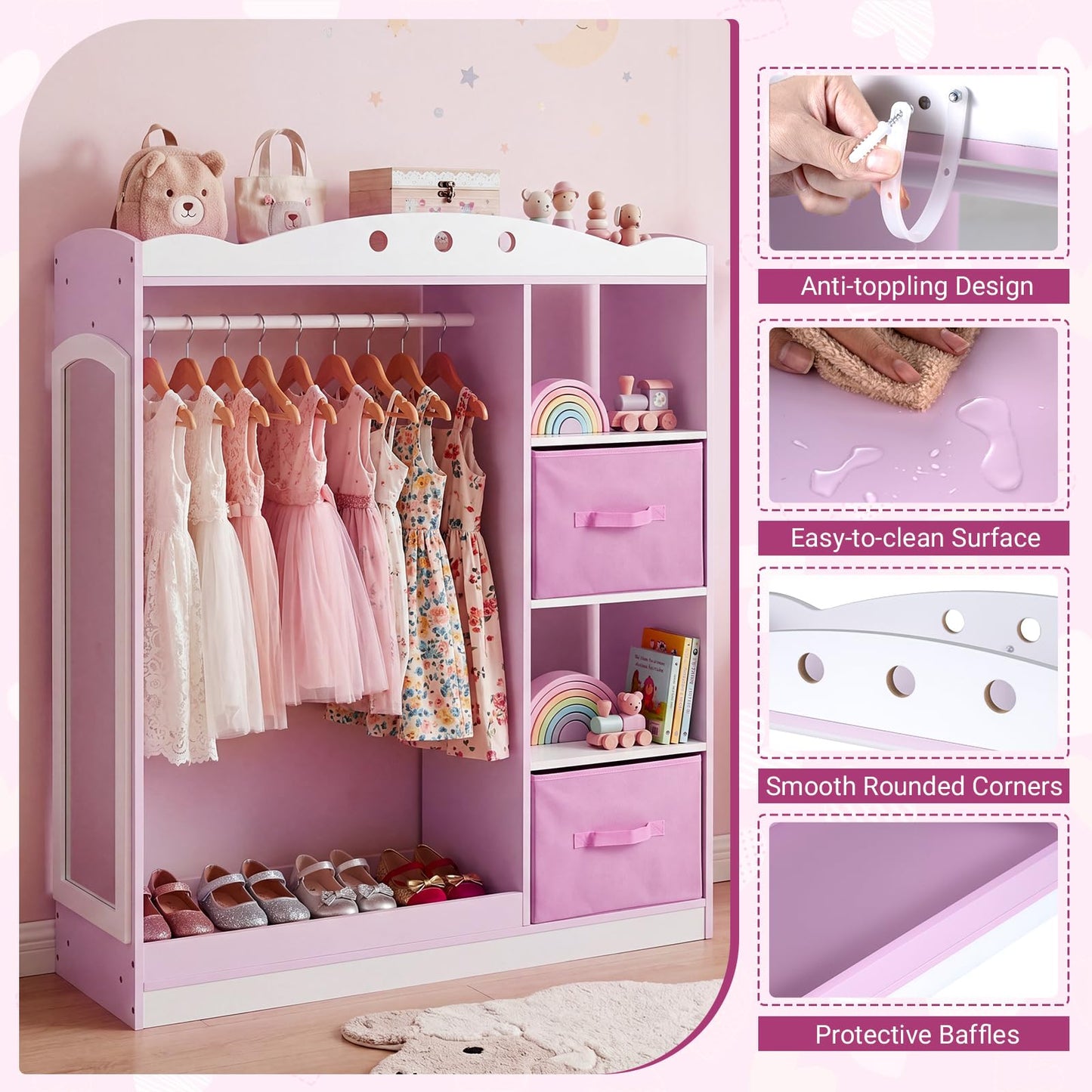 Kids Dress Up Storage, Wooden Open Children Wardrobe