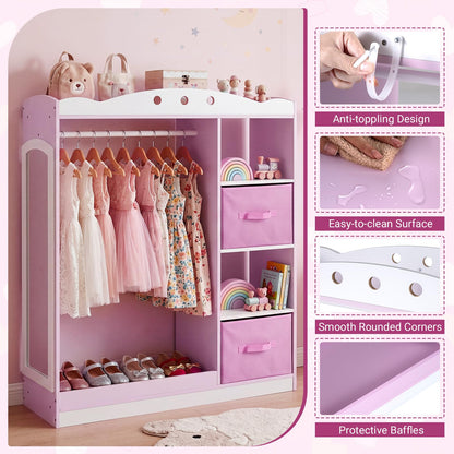 Kids Dress Up Storage, Wooden Open Children Wardrobe