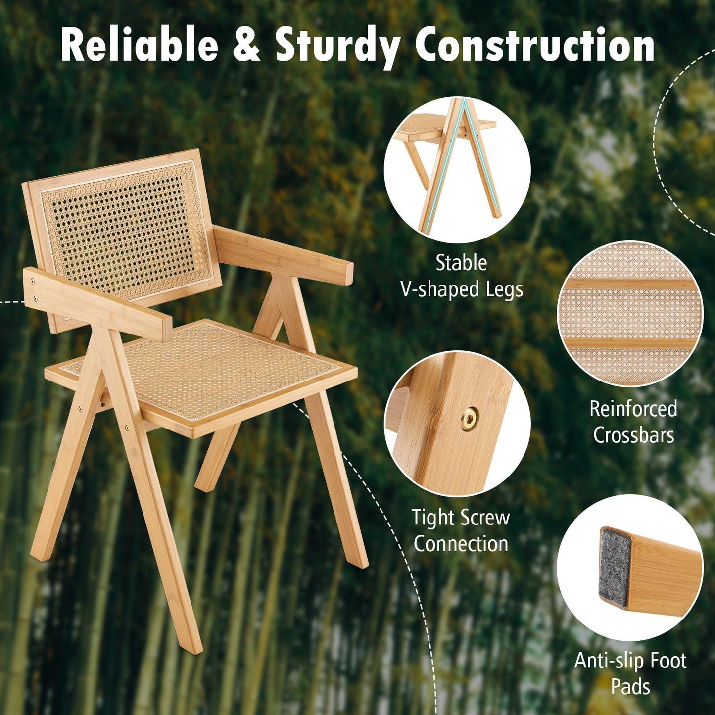 Rattan Accent Chairs Set of 2 with Natural Bamboo Frame