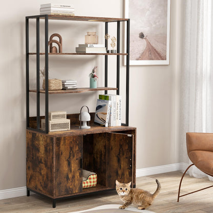 Cat Litter Box Enclosure with 3-tier Storage Shelves