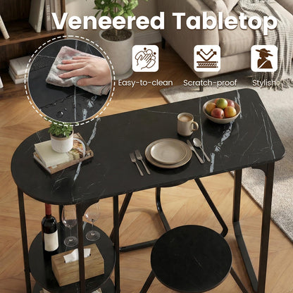 GiantexUK 3-Piece Dining Table Set, Wooden Kitchen Table and Stools