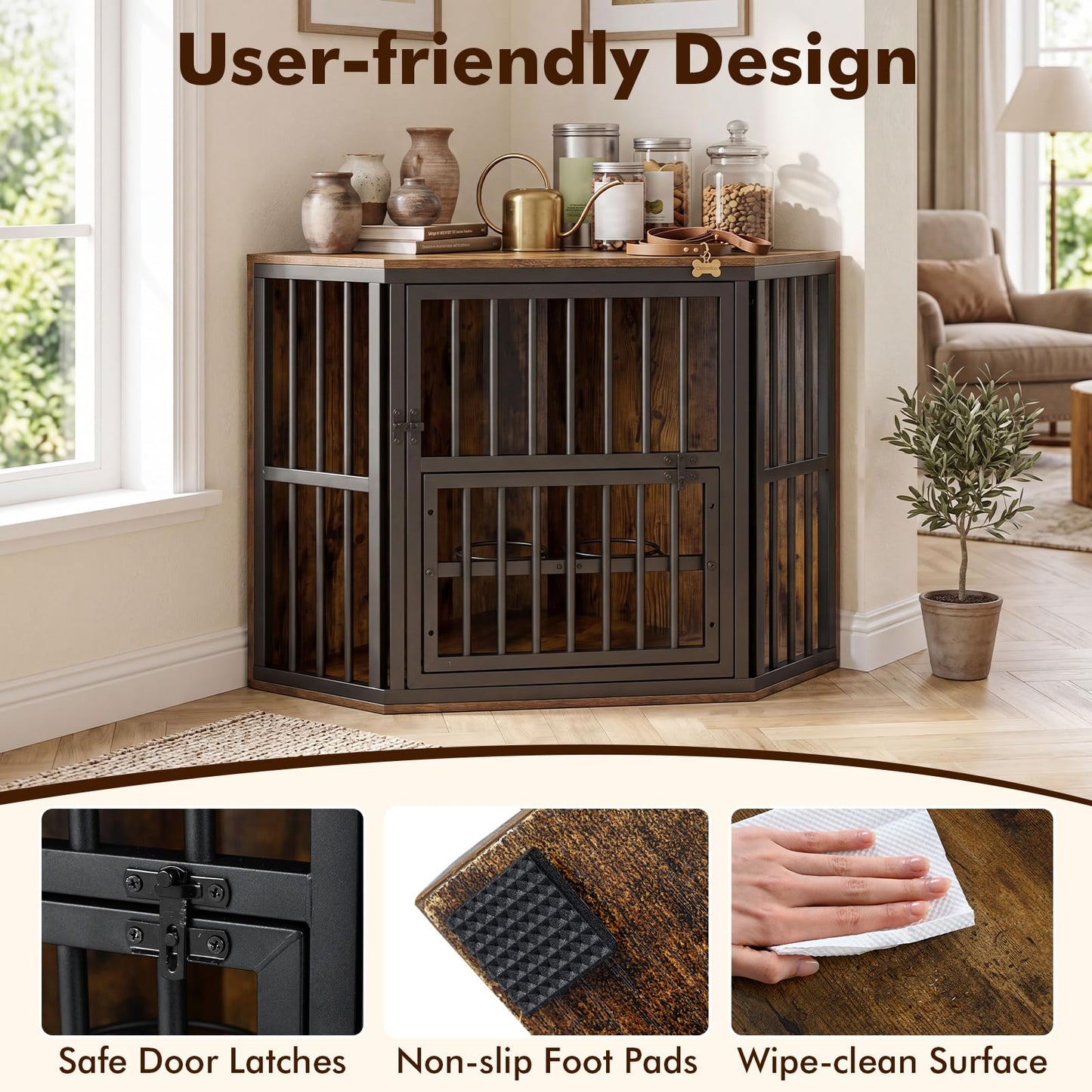 Corner Dog Crate, 2-in-1 Dog Kennel & TV Stand