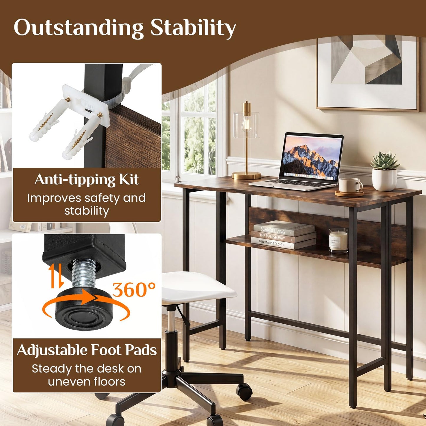 Small Folding Desk 80 CM with Storage Shelf & Drop Leaf for Home Office