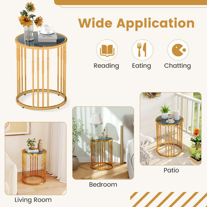 40CM Round Coffee Table Small Glass Side Table