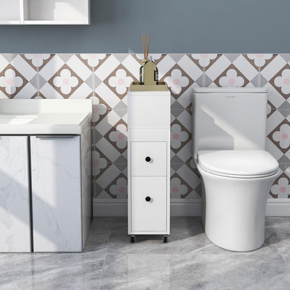 Mobile Narrow Bathroom Storage Unit with 2 Slide Out Drawers