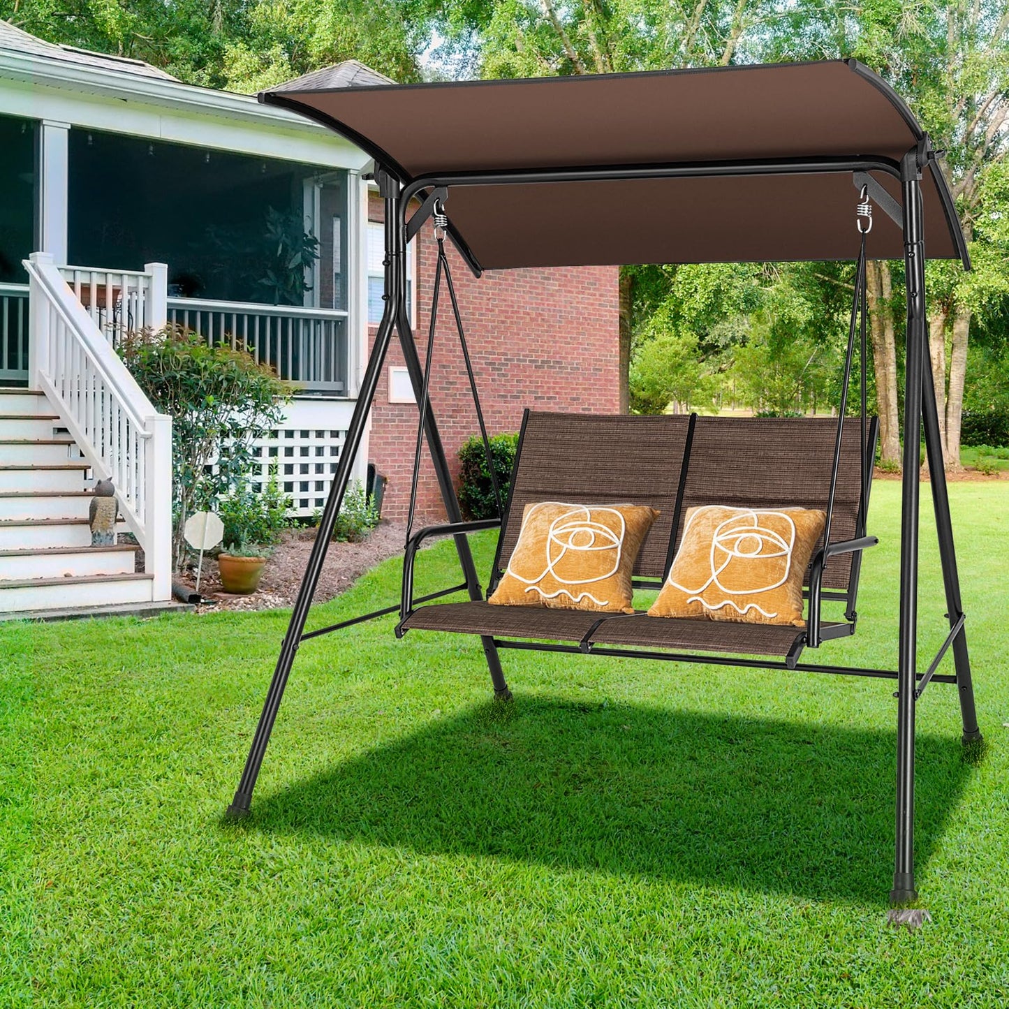 Outdoor Hammock Bench Chair with Adjustable Canopy and Soft Cushions
