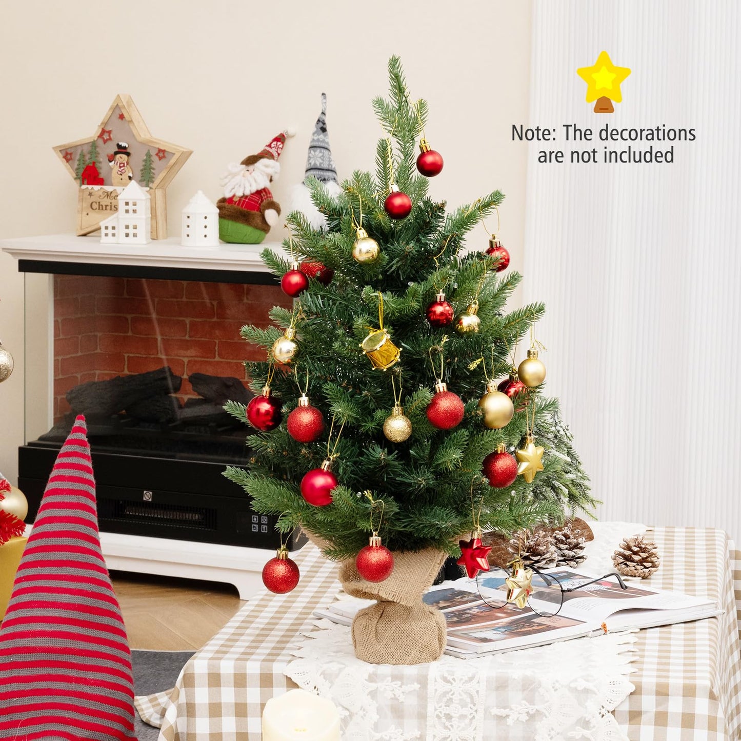 24 Inch Artificial Xmas Tree Tabletop Christmas Tree with 234 PE PVC Branch Tips