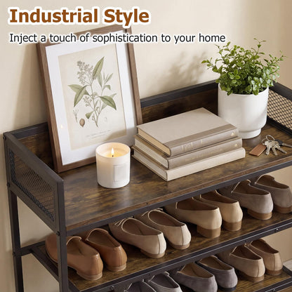 4-Tier Shoe Rack, Freestanding Narrow Shoes Shelf Stand with Anti-Fall Barrier