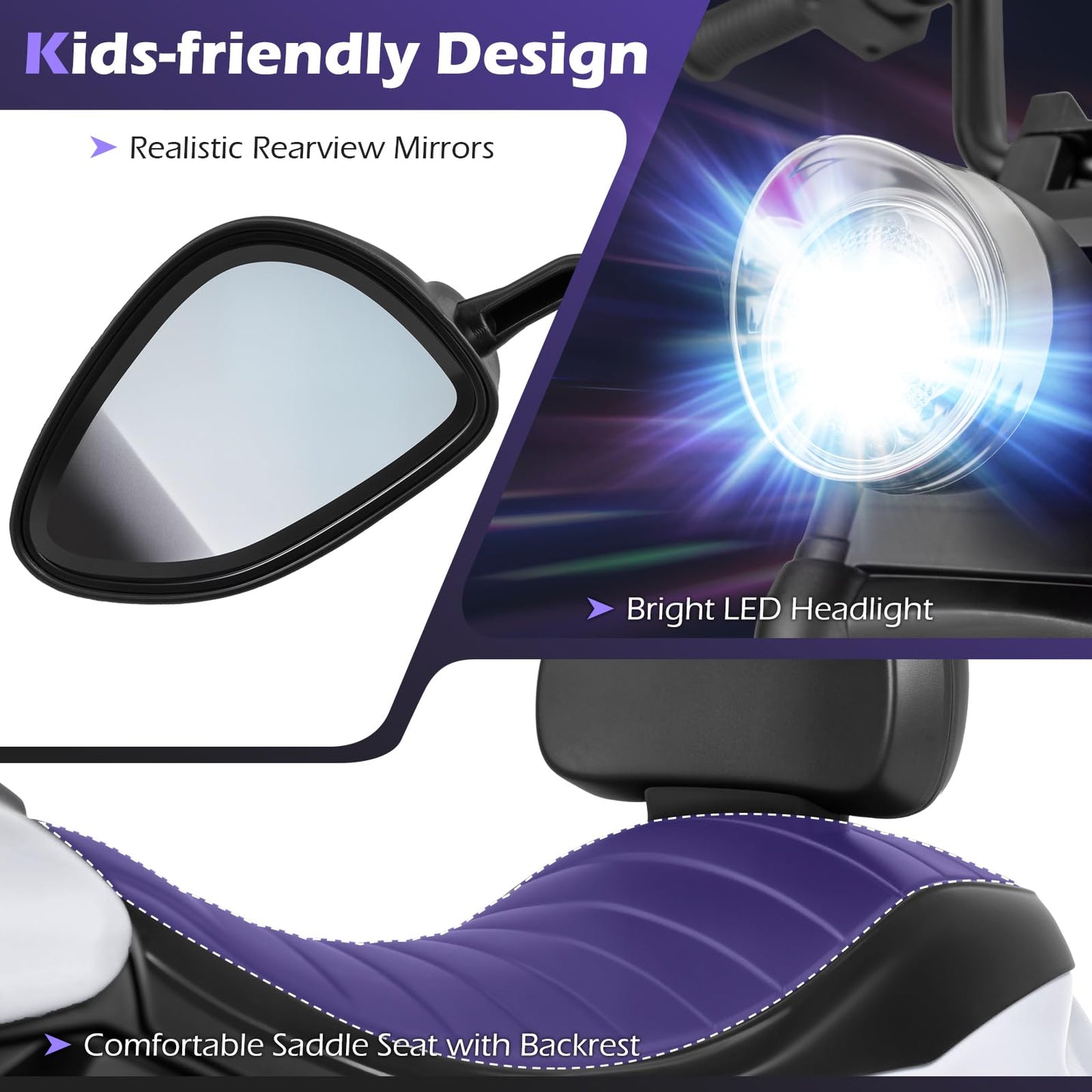 6V Kids Motorbike, Electric Ride on Motorcycle with Headlight