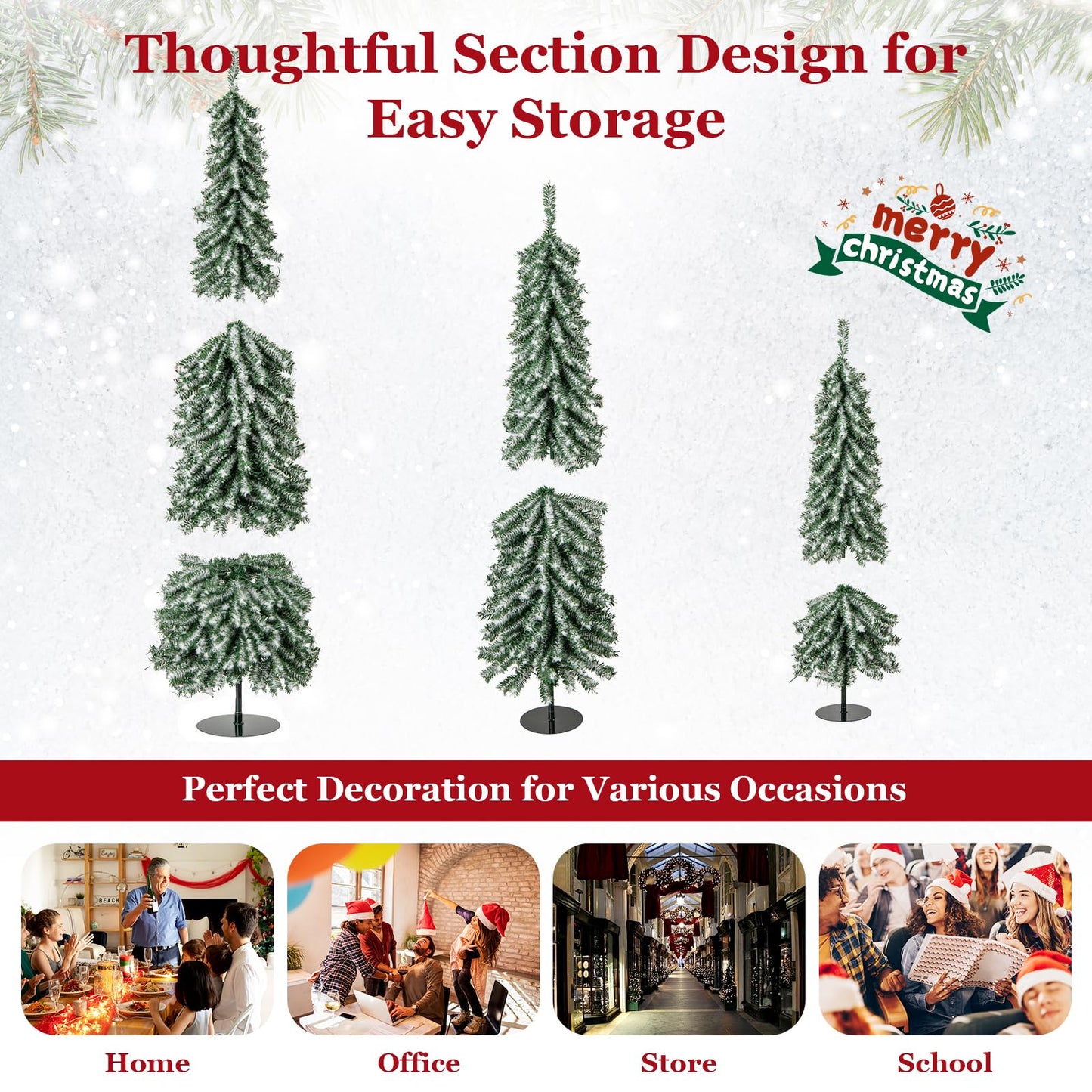 4/5/6FT Artificial Christmas Tree Set of 3 with Realistic Accumulated Snow