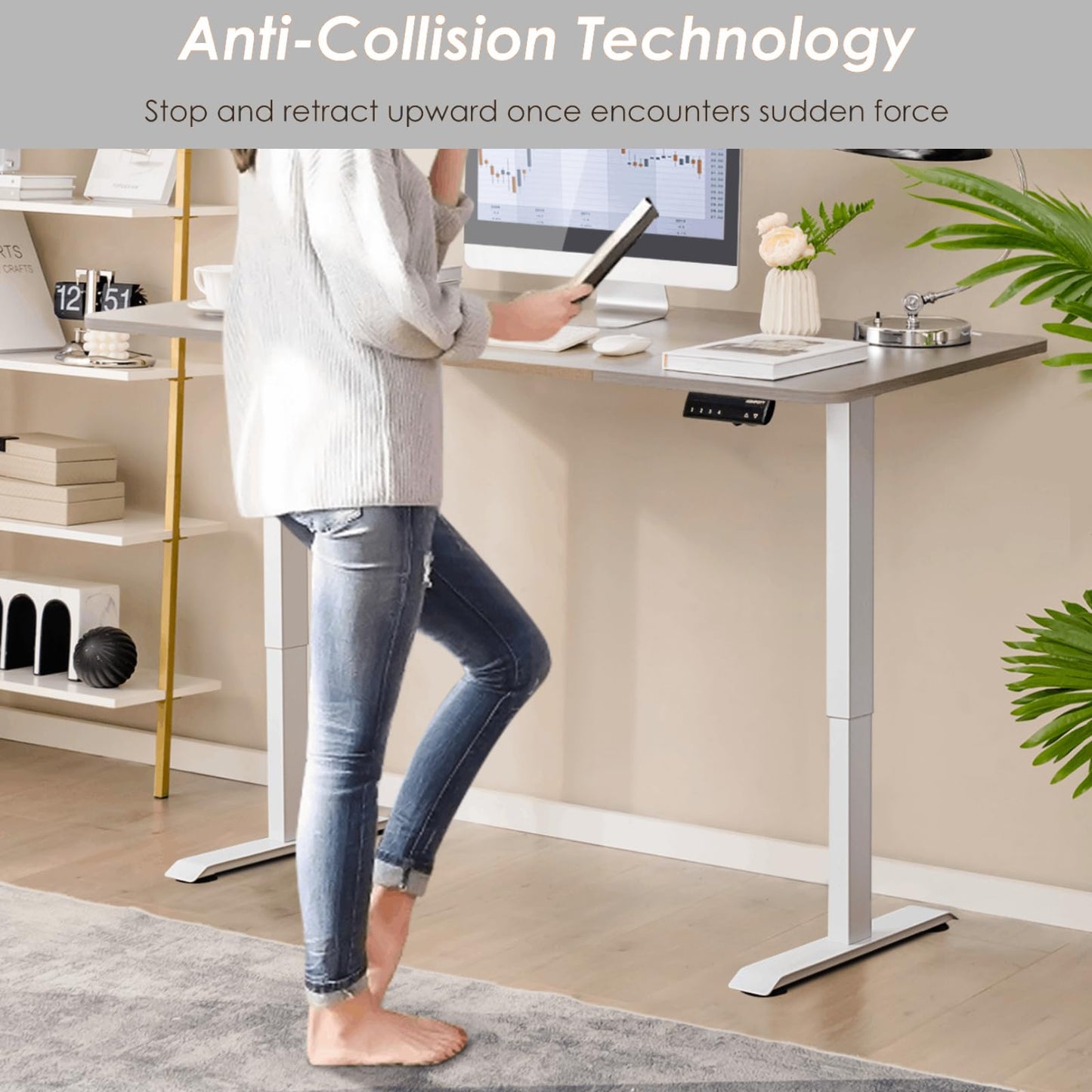 Electric Height Adjustable Standing Desk with Memory Smart Presets and Anti-Collision Function