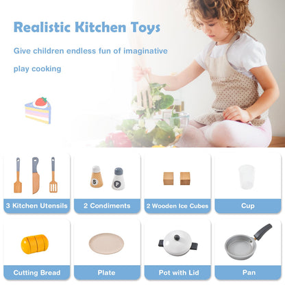 Pretend Play Kitchen Toy with Freestanding Refrigerator