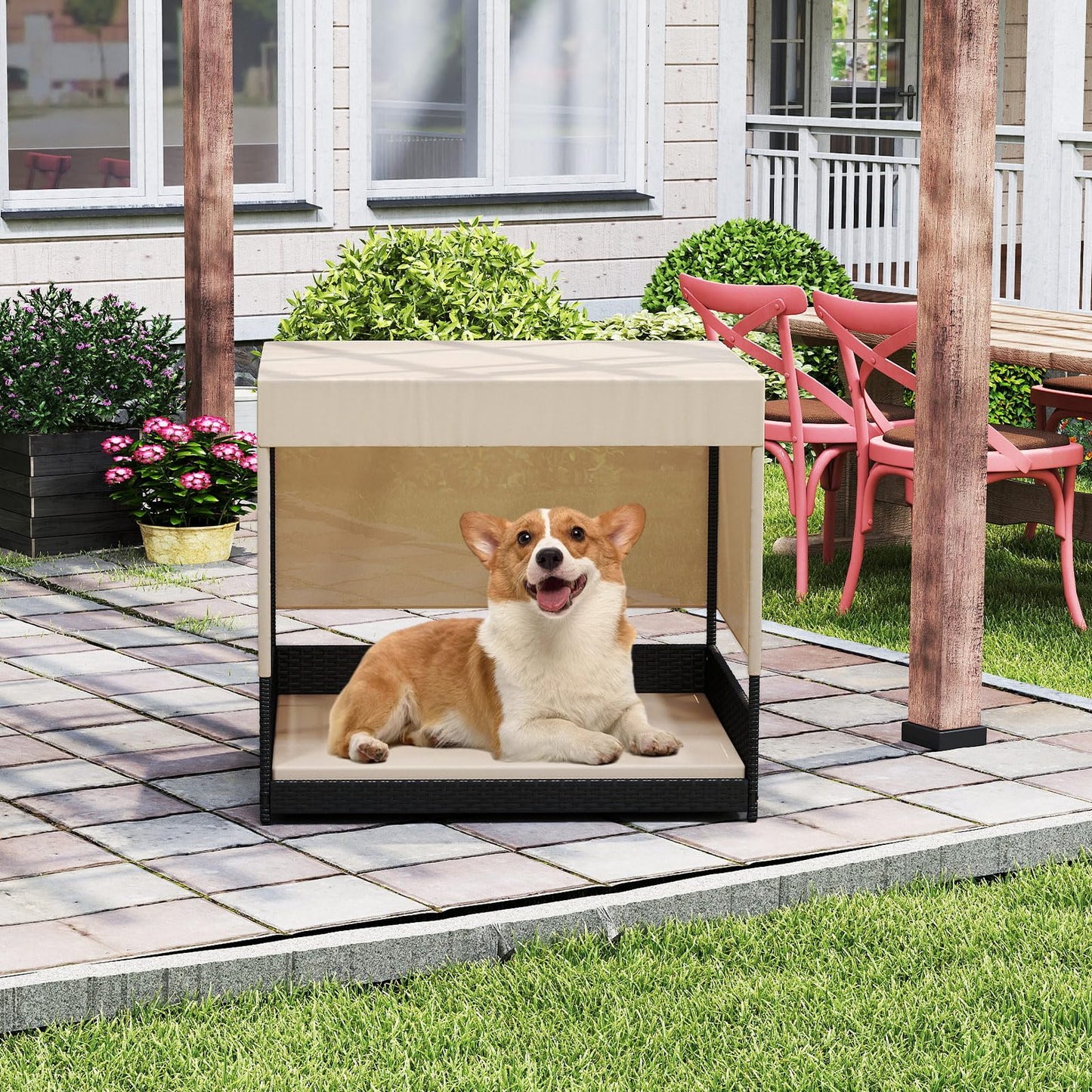 Elevated Wicker Dog House for Small to Medium Breeds