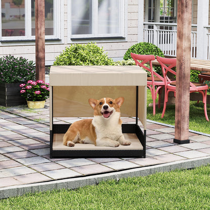 Elevated Wicker Dog House for Small to Medium Breeds