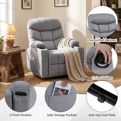 Recliner Chair with Massage and Heat Nursery Rocking Chair with 360° Swivel Function