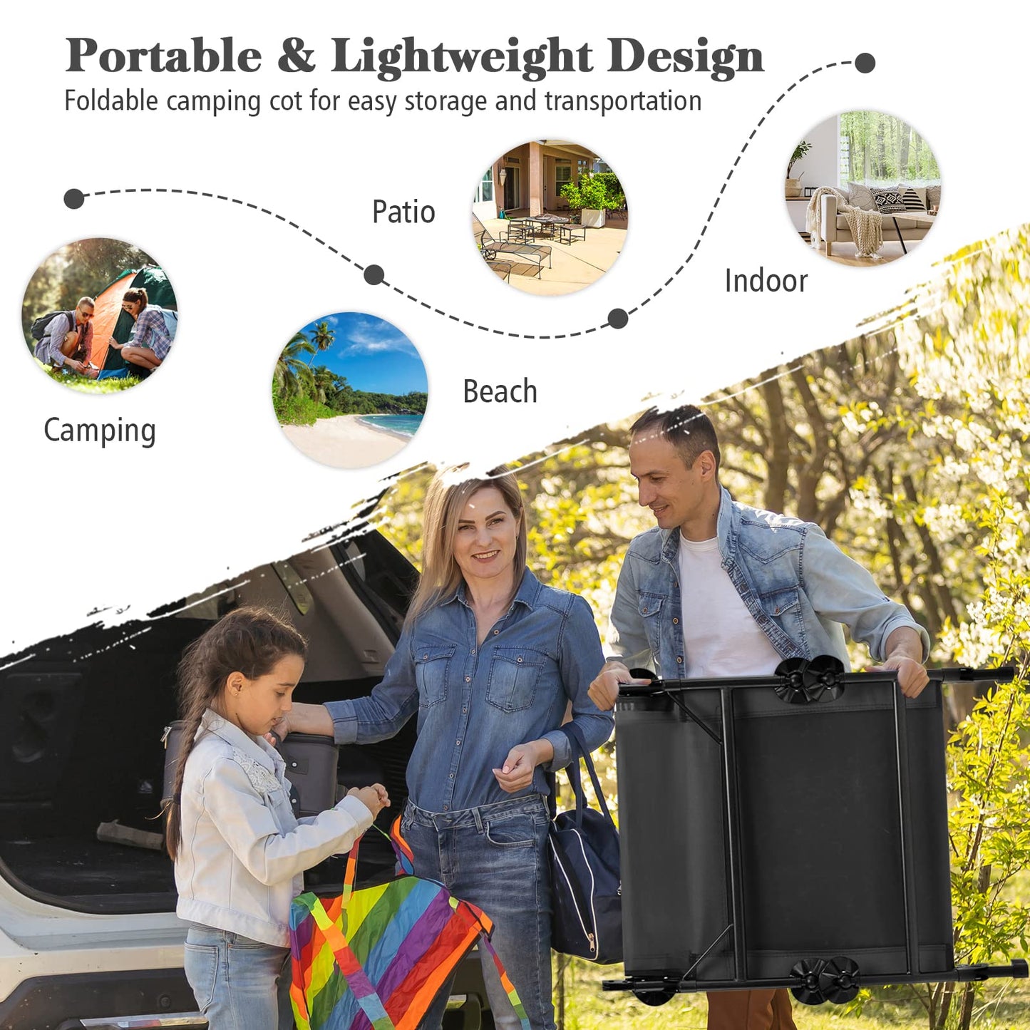 Giantex Folding Camping Bed Outdoor Sleeping Cot with Detachable Mattress 6-Position Adjustable Backrest