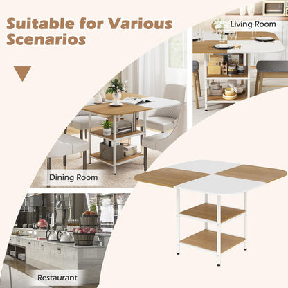 Dining Table for 4, 120 x 120cm Square Wooden Kitchen Tables with 2-Layer Storage Rack