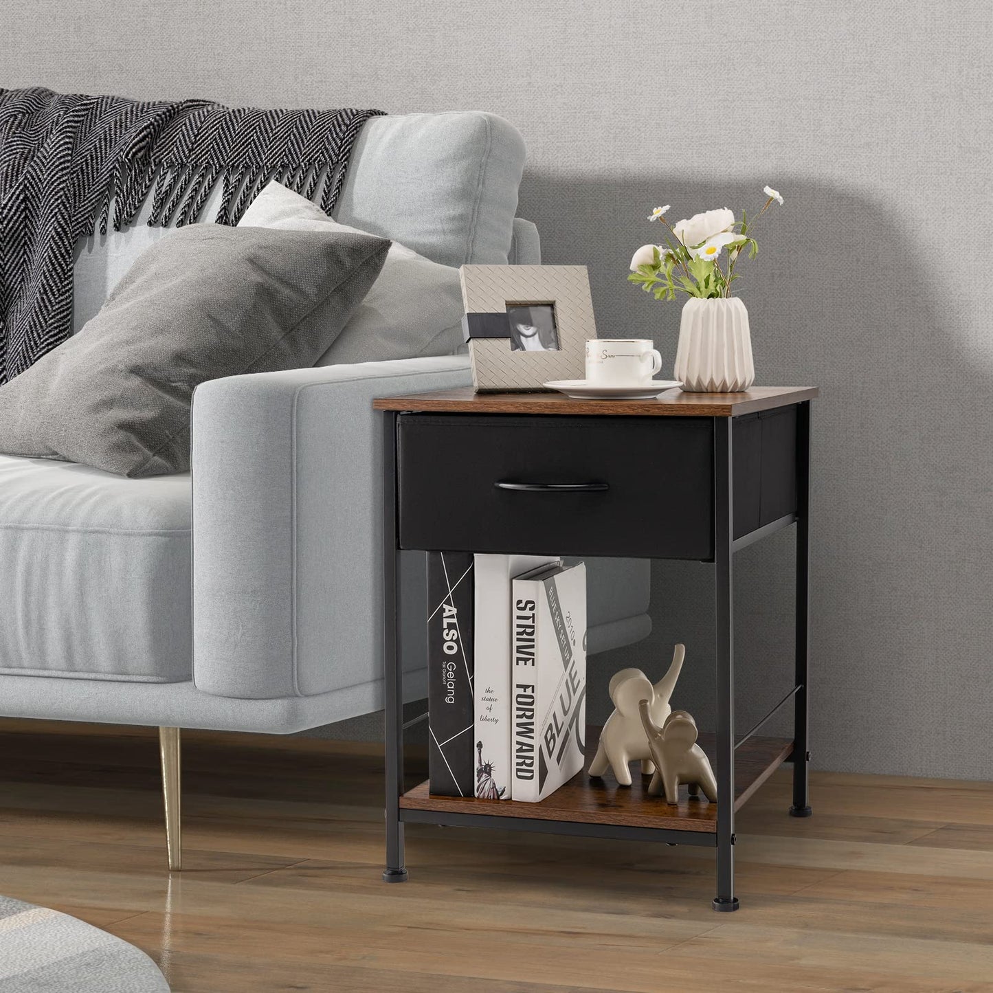 2-Tier Nightstand Bedside End Sofa Table with Drawer