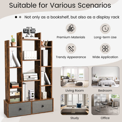7/12-Tier Wooden Bookshelf with Folding Drawer for Study Living Room