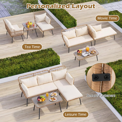 3-Piece Patio Furniture Set with Coffee Table and L-Shaped Sectional Sofa