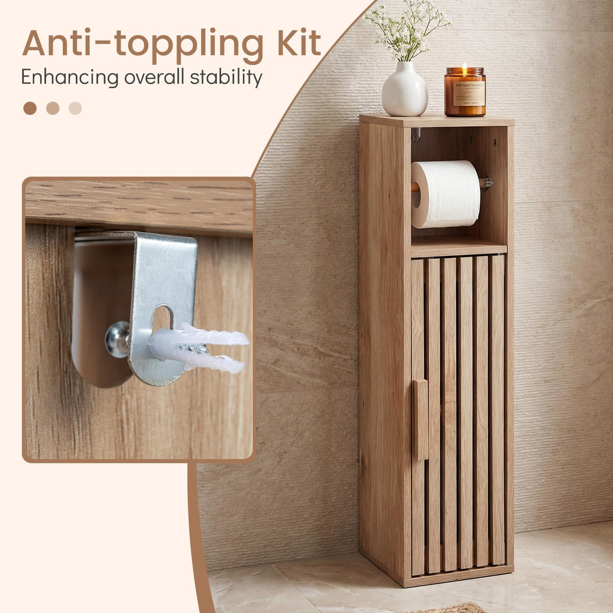 Slim Bathroom Cabinet, Freestanding Toilet Paper Holder
