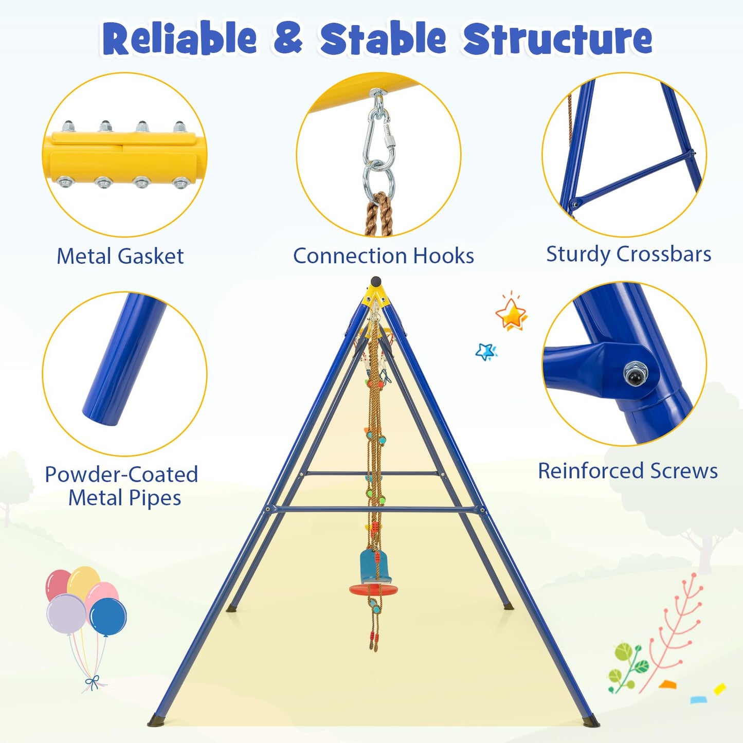 4-in-1 Kids Metal Swing Stand with Double Swings