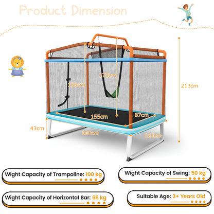 3-in-1 Rectangle Trampoline with Enclosure Net