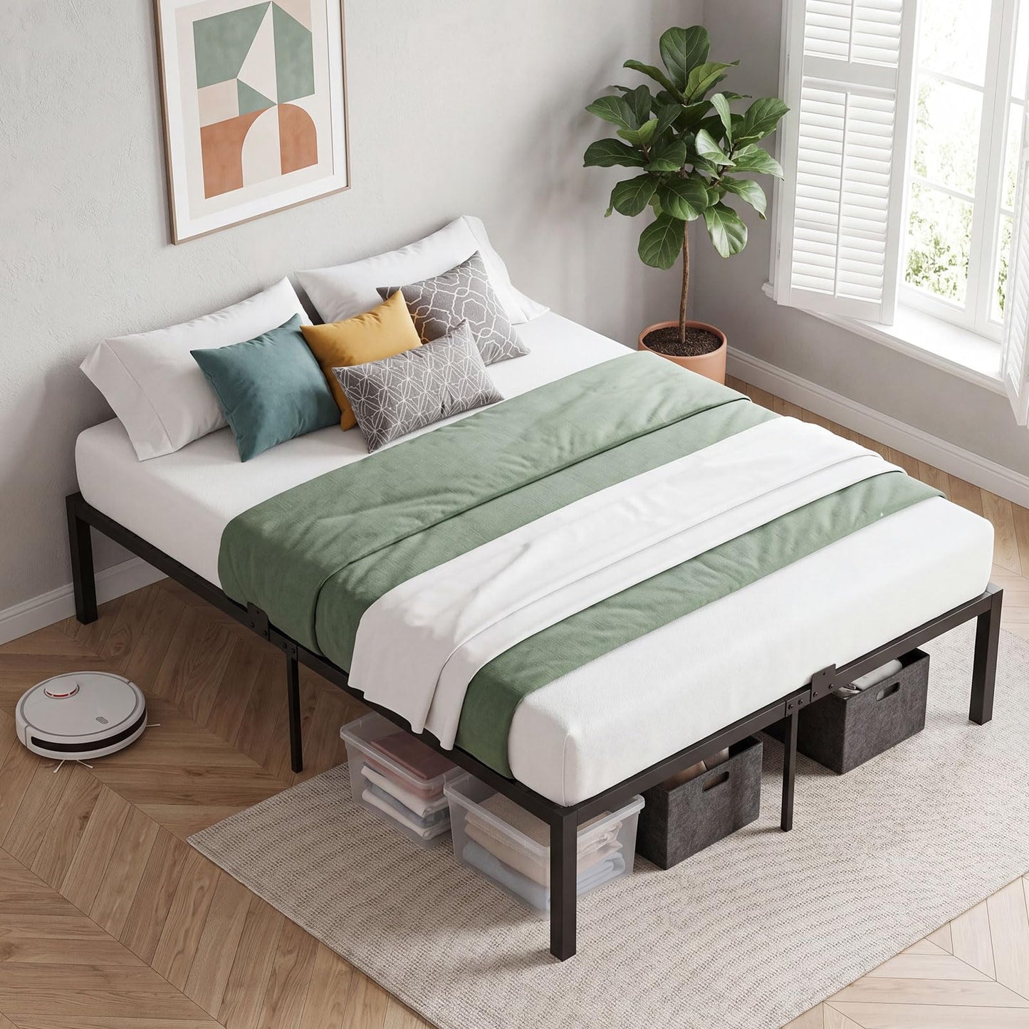 4ft6 Double Bed Frame, 135 x 190cm Heavy-Duty Metal Platform Bed Frames