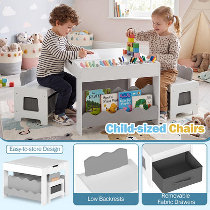 Kids Table and Chairs, Multifunctional Activity Desk Set with Double-sided Tabletop