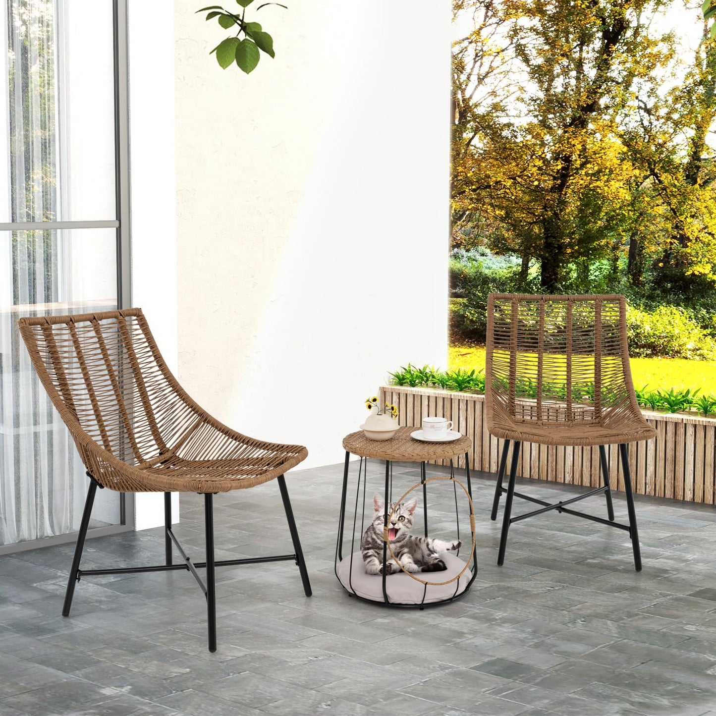 Outdoor Wicker Conversation Table Chair Sets for Garden Balcony Poolside
