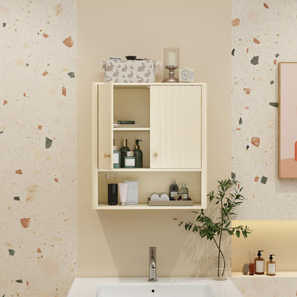Fluted Bathroom Wall Cabinet Modern Double Door Medicine Cabinet