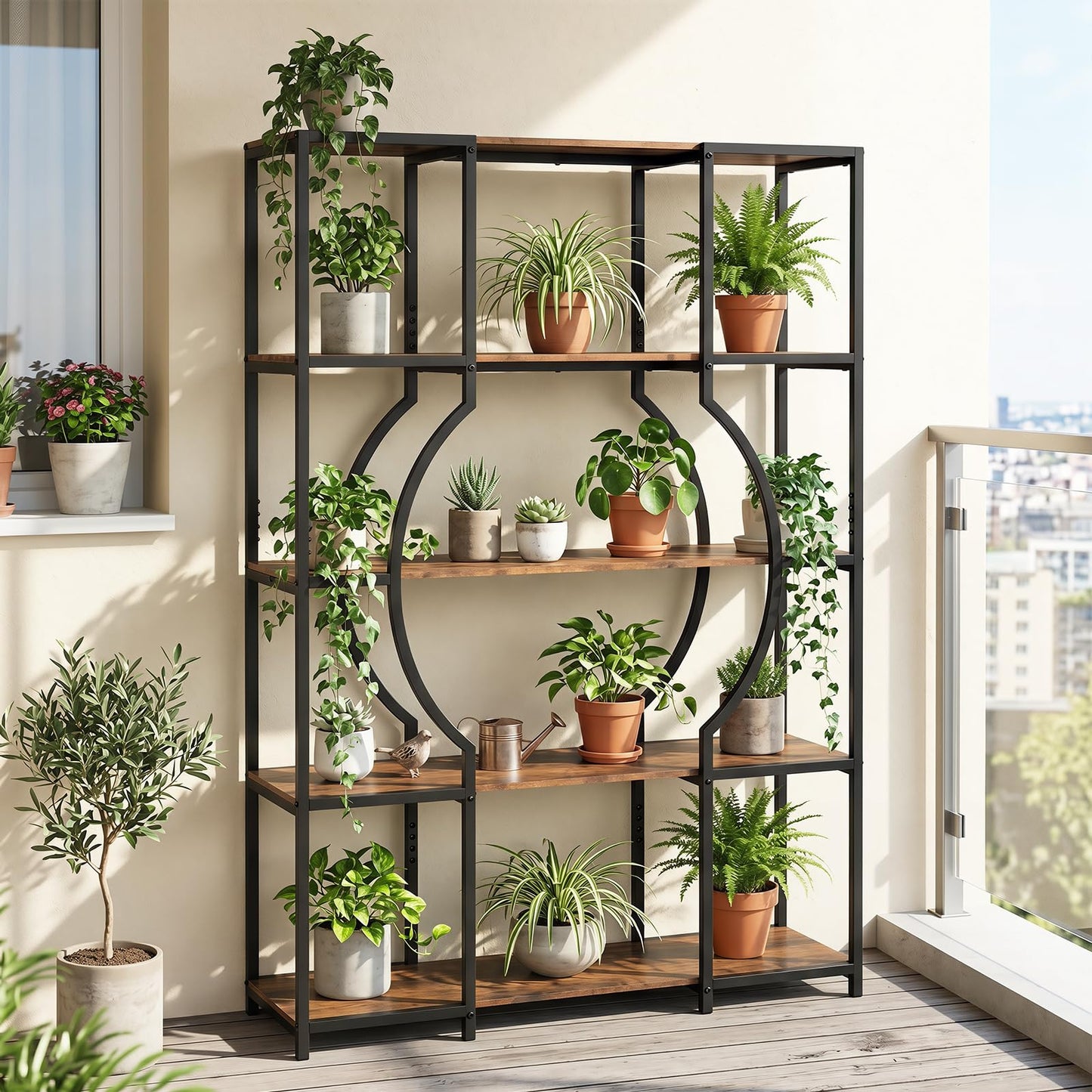 Industrial Etagere Bookcase with Arc-Shaped Design and Open Shelves