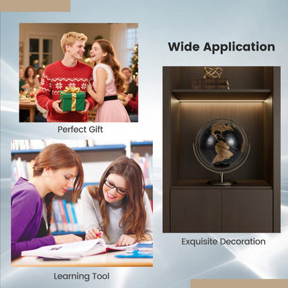 23CM Metallic Black World Globe with Metal Stand