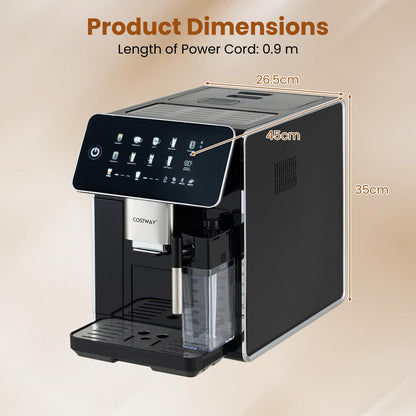 All-in-One Grind and Brew Coffee Maker with Milk Frother and Auto Self-Cleaning