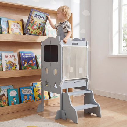 Foldable Toddler Step Stool with Chalkboards and 2-Step Stool for Boys and Girls Aged 2+