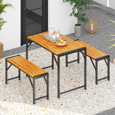 3 Pieces Patio Dining Set with Outdoor Picnic Table and 2 Benches for 4 People